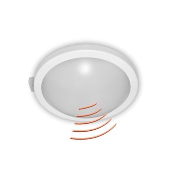 AD Led bulkhead wallmounted - Round with Microwave sensor 15W/4000K/IP64/White Photocells & Sensors Onetrade