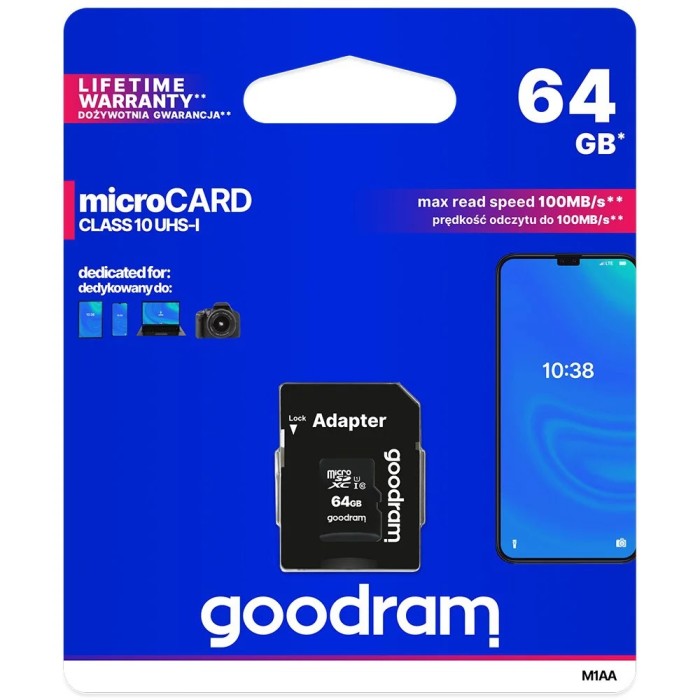 Goodram Memory Card - Microsd+Sd adapter 64GB/XC/C10/U1 Storage Onetrade Goodram Memory Card - Microsd+Sd adapter 64GB/XC/C10/U1 Storage Onetrade