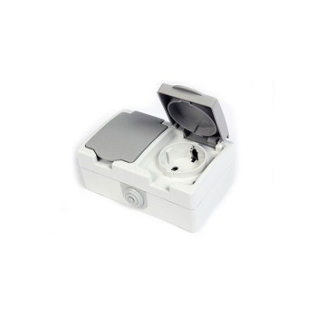 Schuko Double Watertight Socket With Cover, Gray Schuko Double Watertight Socket With Cover, Gray Cable Switches Onetrade