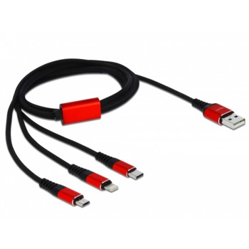 Delock ICOC MUSB-31D - 3-in-1 Lightning to Micro USB USB-C Charging Cable 1m Red Cables Onetrade