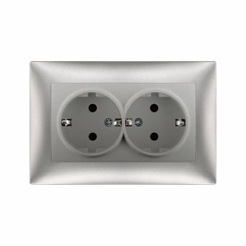 Stinel Domus Silver Double Safety Schuko Socket Cable Switches Onetrade